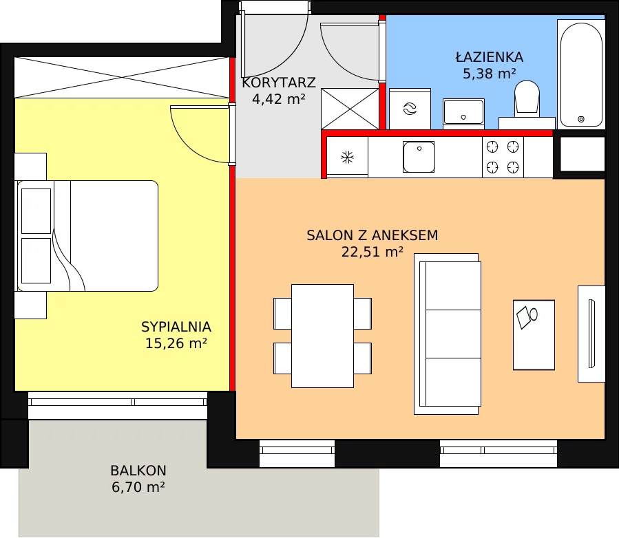 Mieszkanie 47,57 m², piętro 1, oferta nr C1.1.2, ATAL Symbioza, Gdynia, Cisowa, ul. Kcyńska