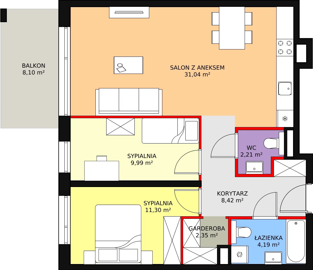 3 pokoje, mieszkanie 69,50 m², piętro 1, oferta nr C1.1.5, ATAL Symbioza, Gdynia, Cisowa, ul. Kcyńska