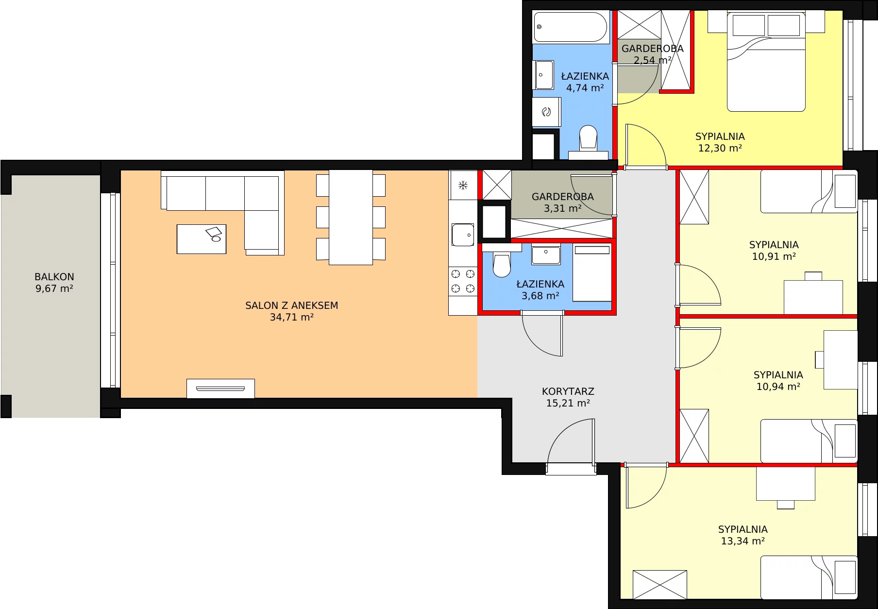 5 pokoi, mieszkanie 111,68 m², piętro 1, oferta nr C1.1.6, ATAL Symbioza, Gdynia, Cisowa, ul. Kcyńska