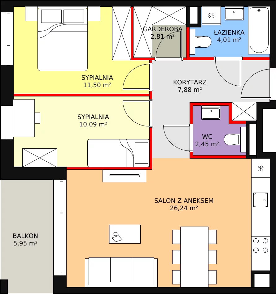 3 pokoje, mieszkanie 64,98 m², piętro 1, oferta nr C2.1.3, ATAL Symbioza, Gdynia, Cisowa, ul. Kcyńska