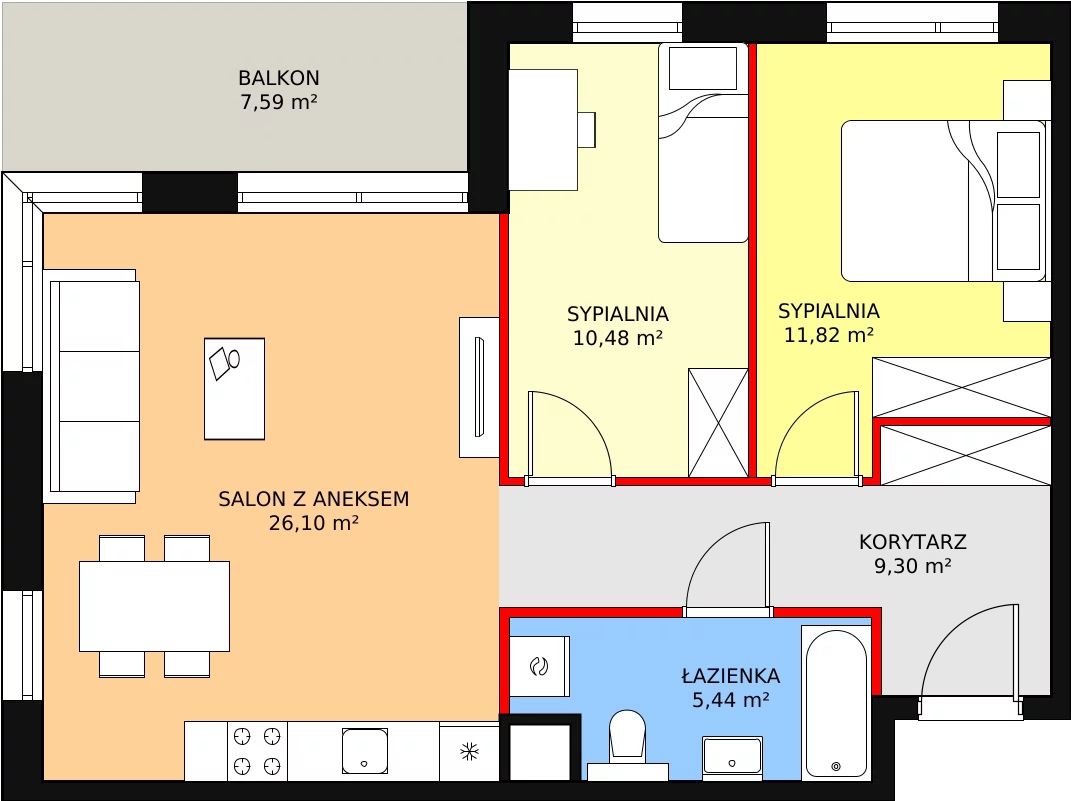 3 pokoje, mieszkanie 63,14 m², piętro 1, oferta nr C2.1.4, ATAL Symbioza, Gdynia, Cisowa, ul. Kcyńska