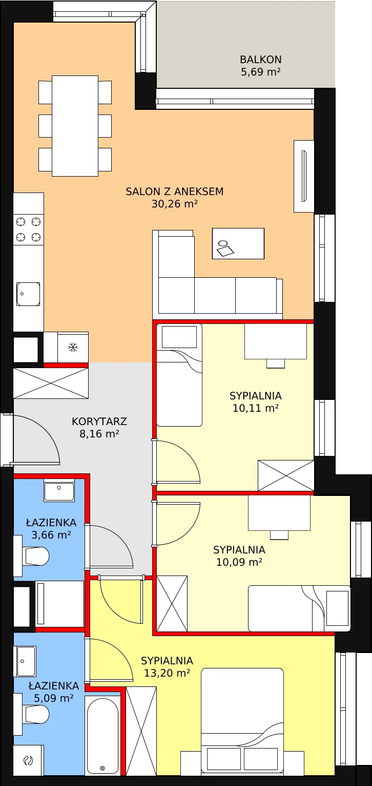 4 pokoje, mieszkanie 80,57 m², piętro 1, oferta nr C2.1.5, ATAL Symbioza, Gdynia, Cisowa, ul. Kcyńska