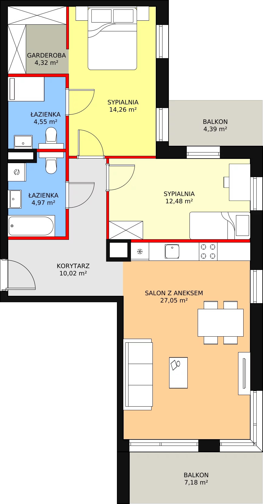 3 pokoje, mieszkanie 69,96 m², piętro 2, oferta nr C1.2.1, ATAL Symbioza, Gdynia, Cisowa, ul. Kcyńska