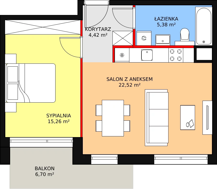 Mieszkanie 47,58 m², piętro 2, oferta nr C1.2.2, ATAL Symbioza, Gdynia, Cisowa, ul. Kcyńska