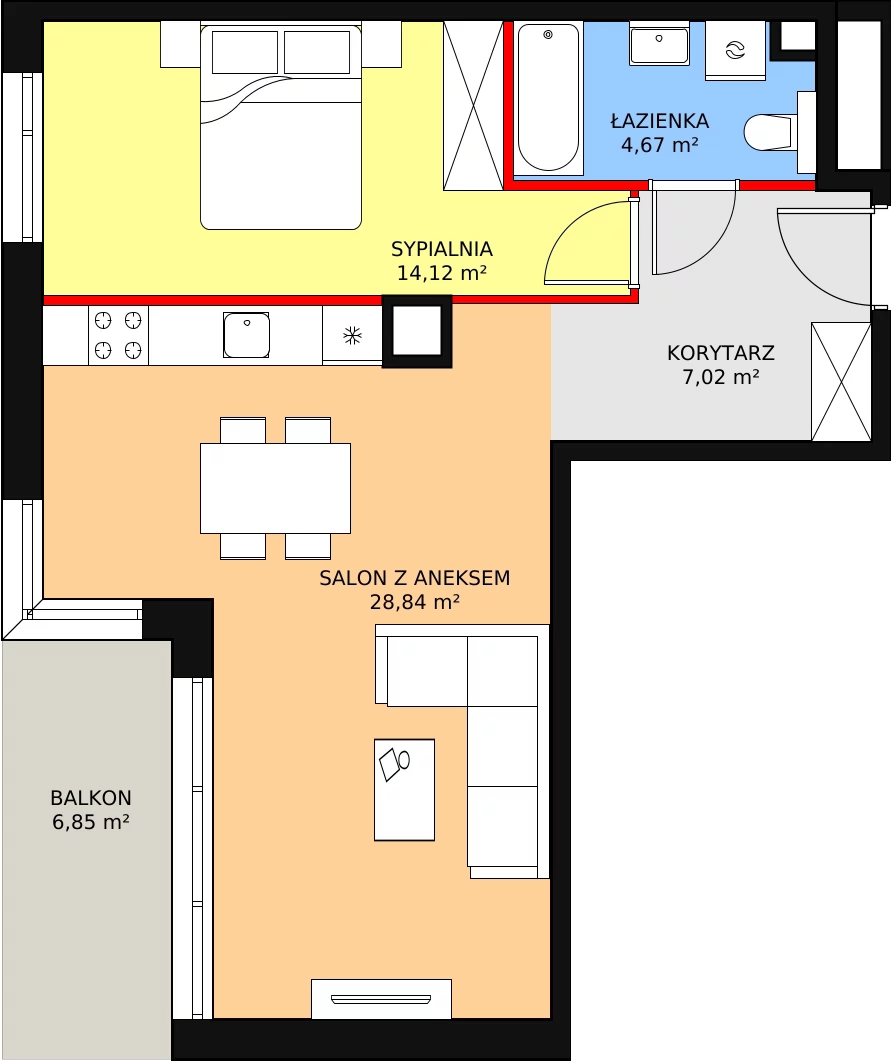 Mieszkanie 54,56 m², piętro 2, oferta nr C1.2.3, ATAL Symbioza, Gdynia, Cisowa, ul. Kcyńska