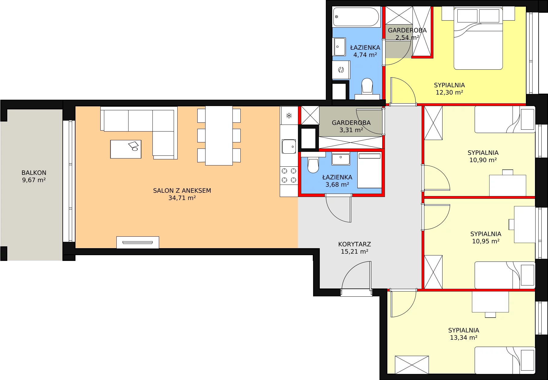 5 pokoi, mieszkanie 111,68 m², piętro 2, oferta nr C1.2.6, ATAL Symbioza, Gdynia, Cisowa, ul. Kcyńska