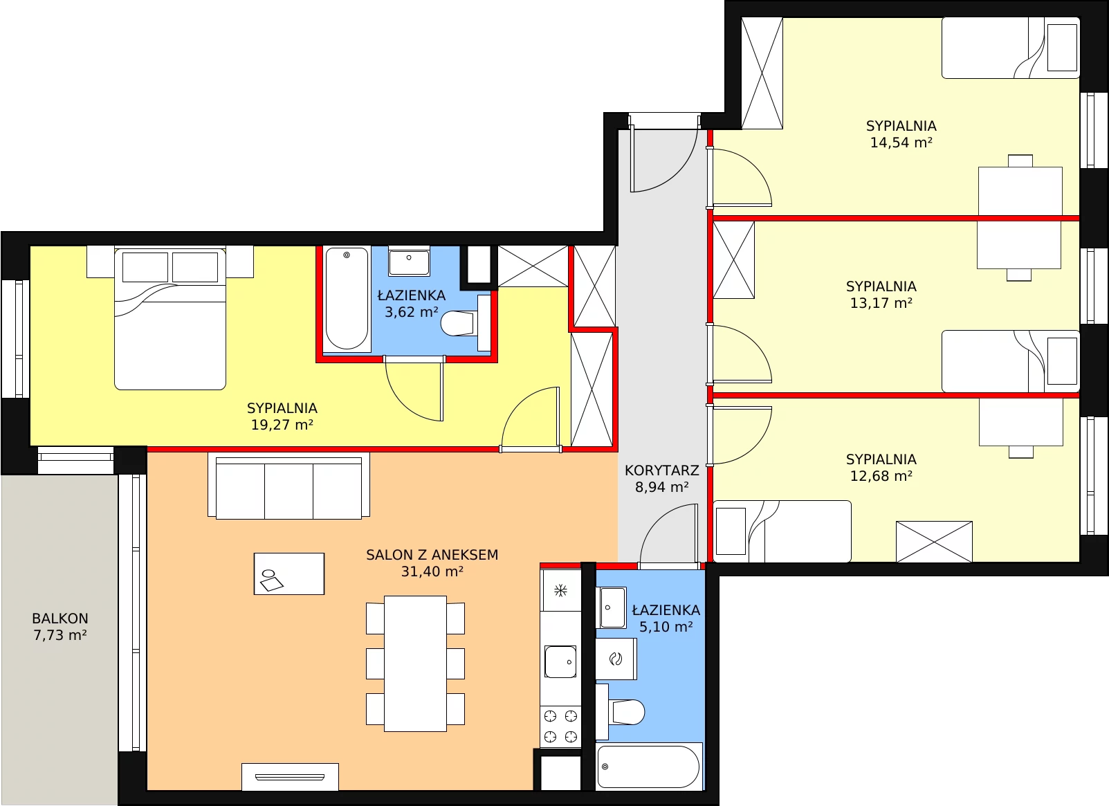 5 pokoi, mieszkanie 108,56 m², piętro 2, oferta nr C2.2.1, ATAL Symbioza, Gdynia, Cisowa, ul. Kcyńska