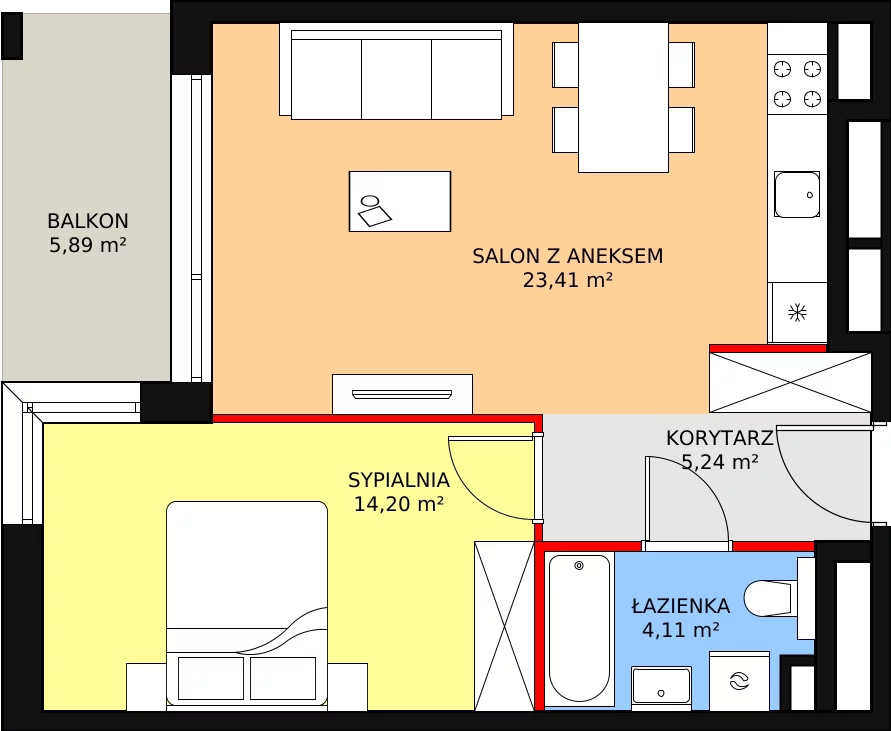 Mieszkanie 46,96 m², piętro 2, oferta nr C2.2.2, ATAL Symbioza, Gdynia, Cisowa, ul. Kcyńska