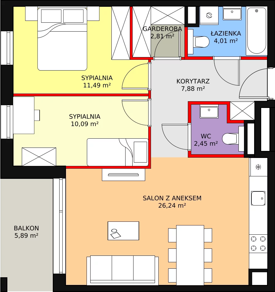 3 pokoje, mieszkanie 64,97 m², piętro 2, oferta nr C2.2.3, ATAL Symbioza, Gdynia, Cisowa, ul. Kcyńska