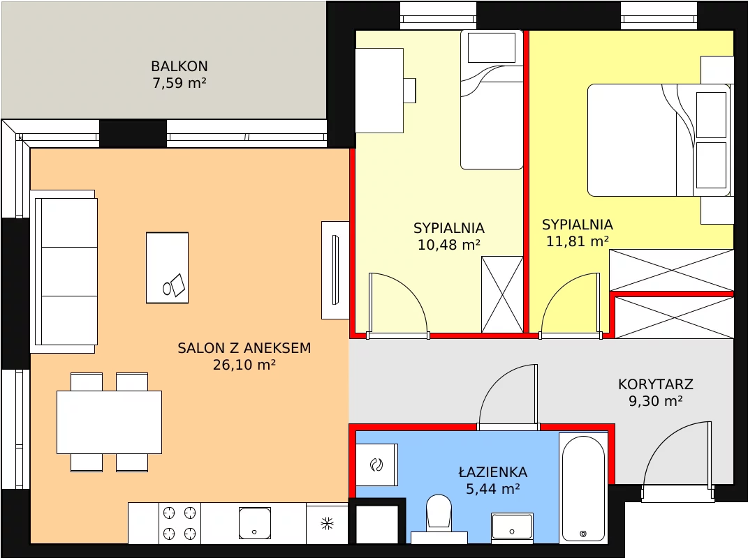 3 pokoje, mieszkanie 63,13 m², piętro 2, oferta nr C2.2.4, ATAL Symbioza, Gdynia, Cisowa, ul. Kcyńska