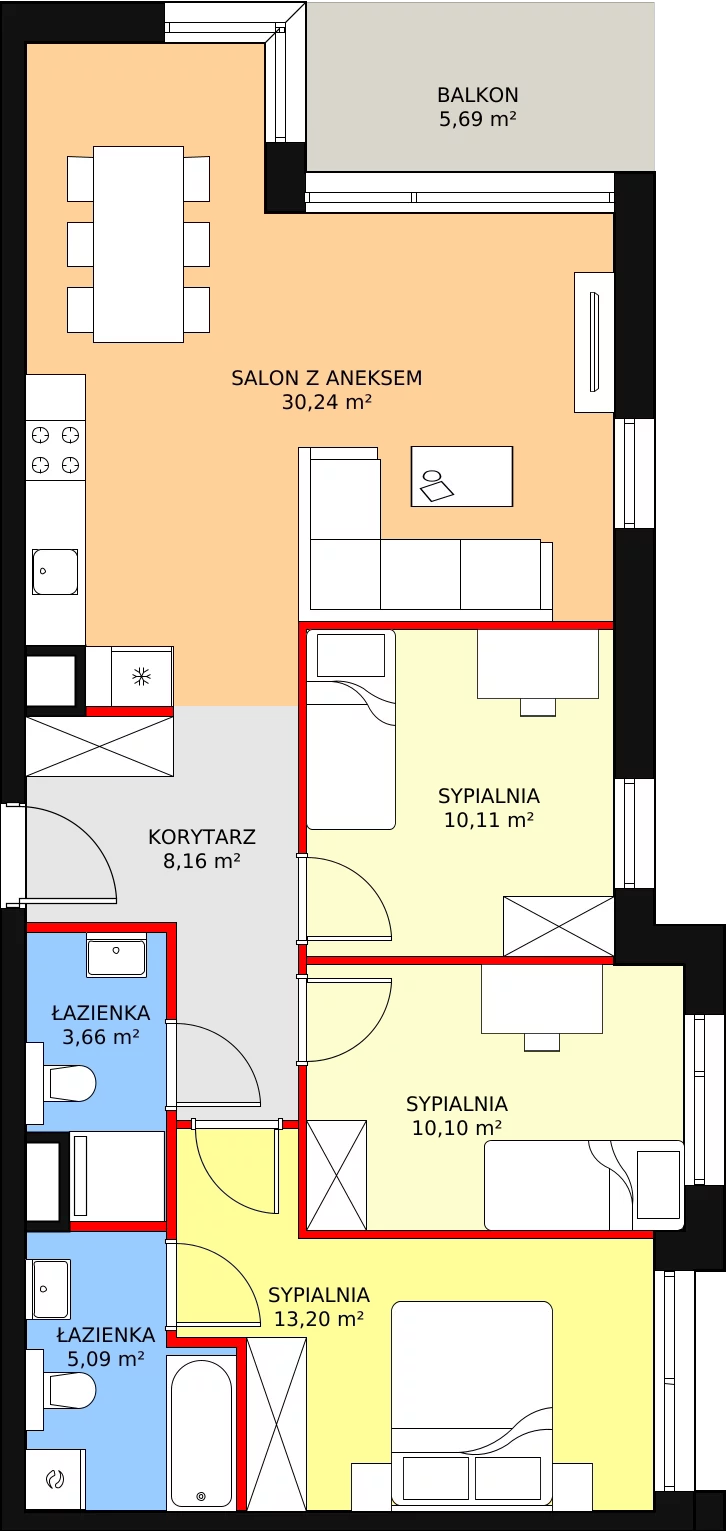 4 pokoje, mieszkanie 80,56 m², piętro 2, oferta nr C2.2.5, ATAL Symbioza, Gdynia, Cisowa, ul. Kcyńska