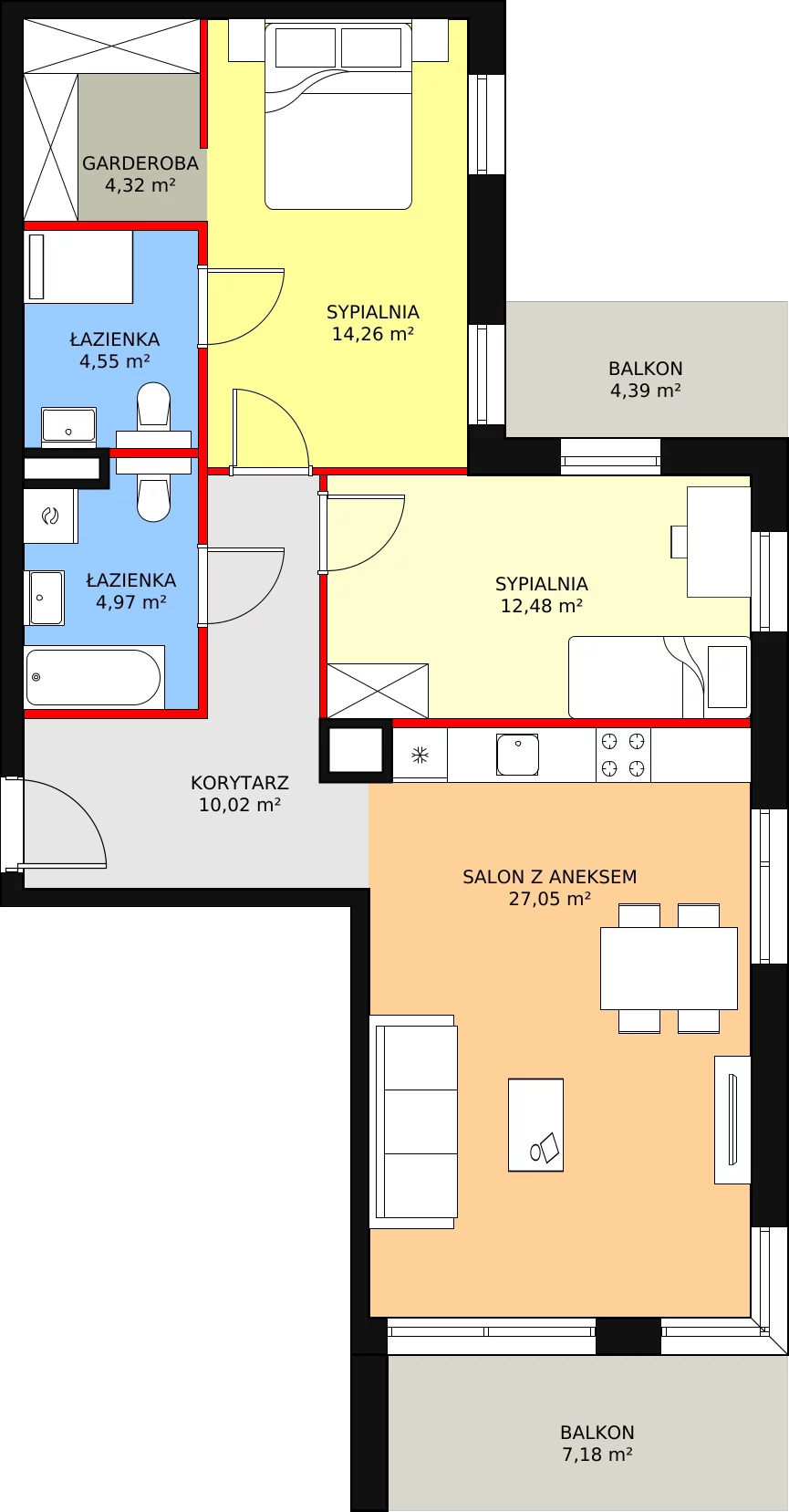 3 pokoje, mieszkanie 77,65 m², piętro 3, oferta nr C1.3.1, ATAL Symbioza, Gdynia, Cisowa, ul. Kcyńska