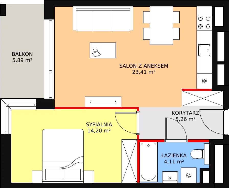 Mieszkanie 46,98 m², piętro 3, oferta nr C2.3.2, ATAL Symbioza, Gdynia, Cisowa, ul. Kcyńska