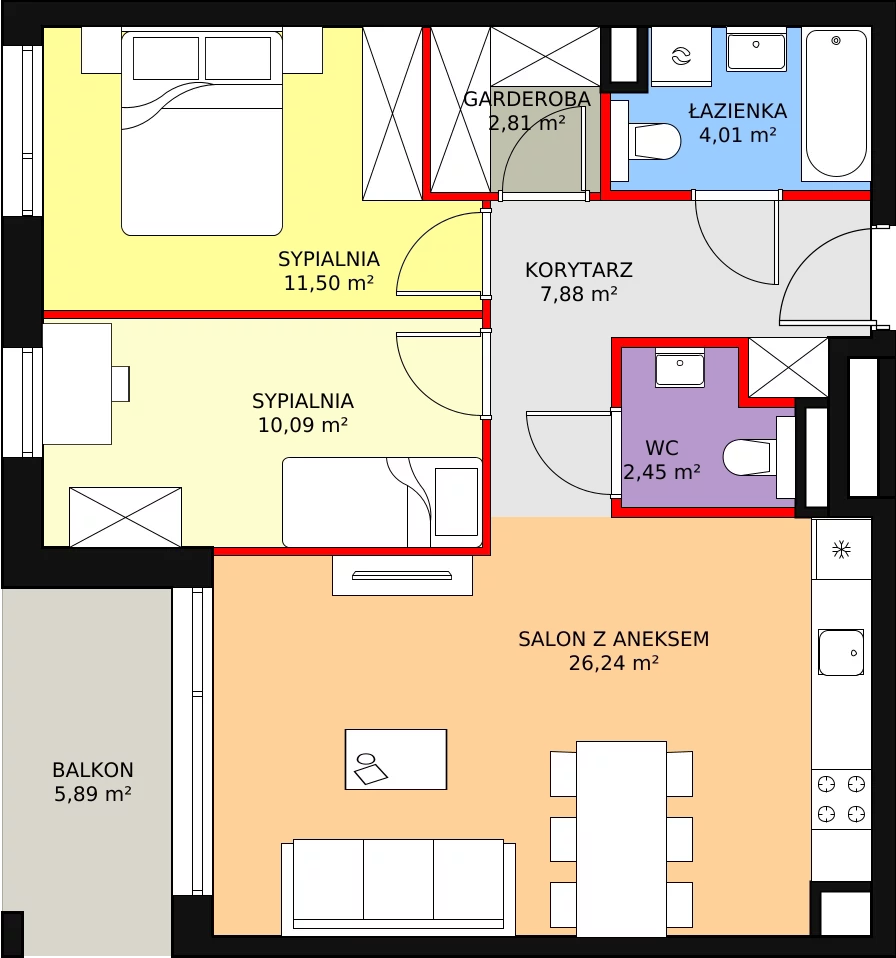 3 pokoje, mieszkanie 64,96 m², piętro 3, oferta nr C2.3.3, ATAL Symbioza, Gdynia, Cisowa, ul. Kcyńska