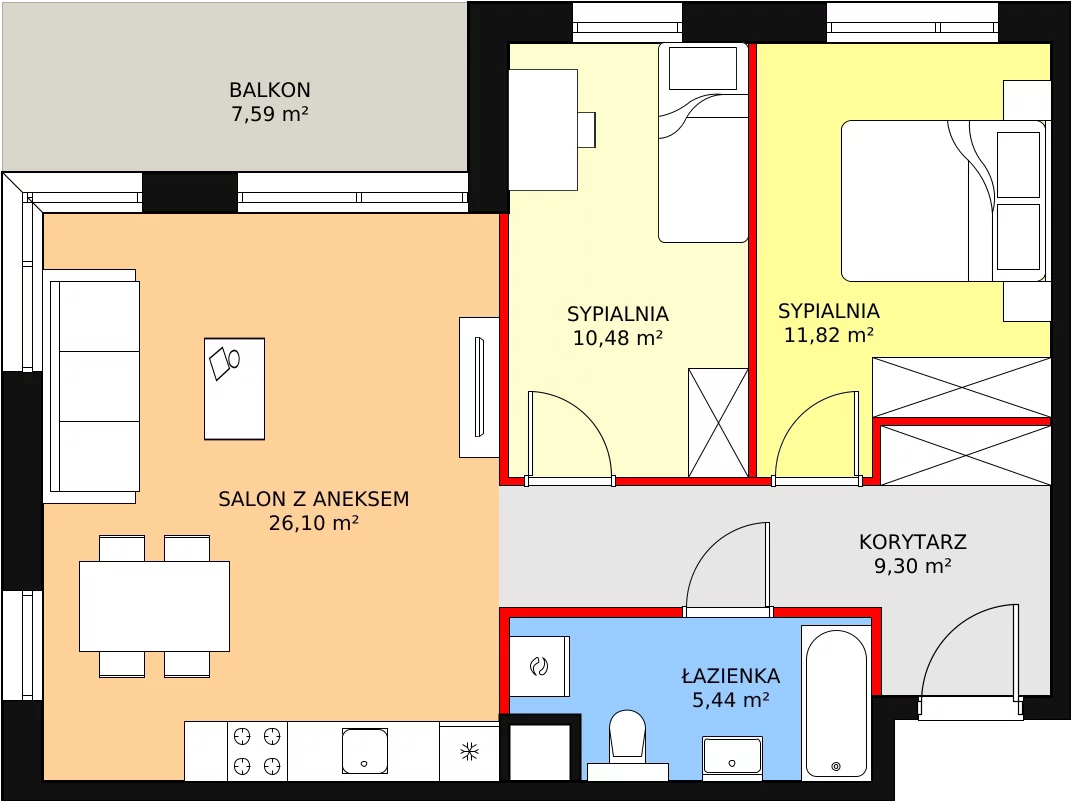 3 pokoje, mieszkanie 63,14 m², piętro 3, oferta nr C2.3.4, ATAL Symbioza, Gdynia, Cisowa, ul. Kcyńska