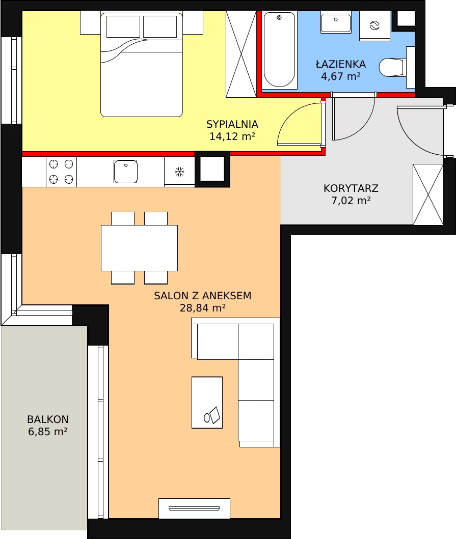 Mieszkanie 54,65 m², piętro 4, oferta nr C1.4.3, ATAL Symbioza, Gdynia, Cisowa, ul. Kcyńska