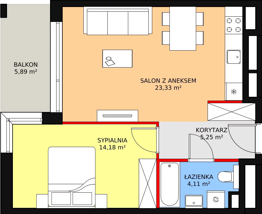 Mieszkanie 46,87 m², piętro 5, oferta nr C2.5.2, ATAL Symbioza, Gdynia, Cisowa, ul. Kcyńska