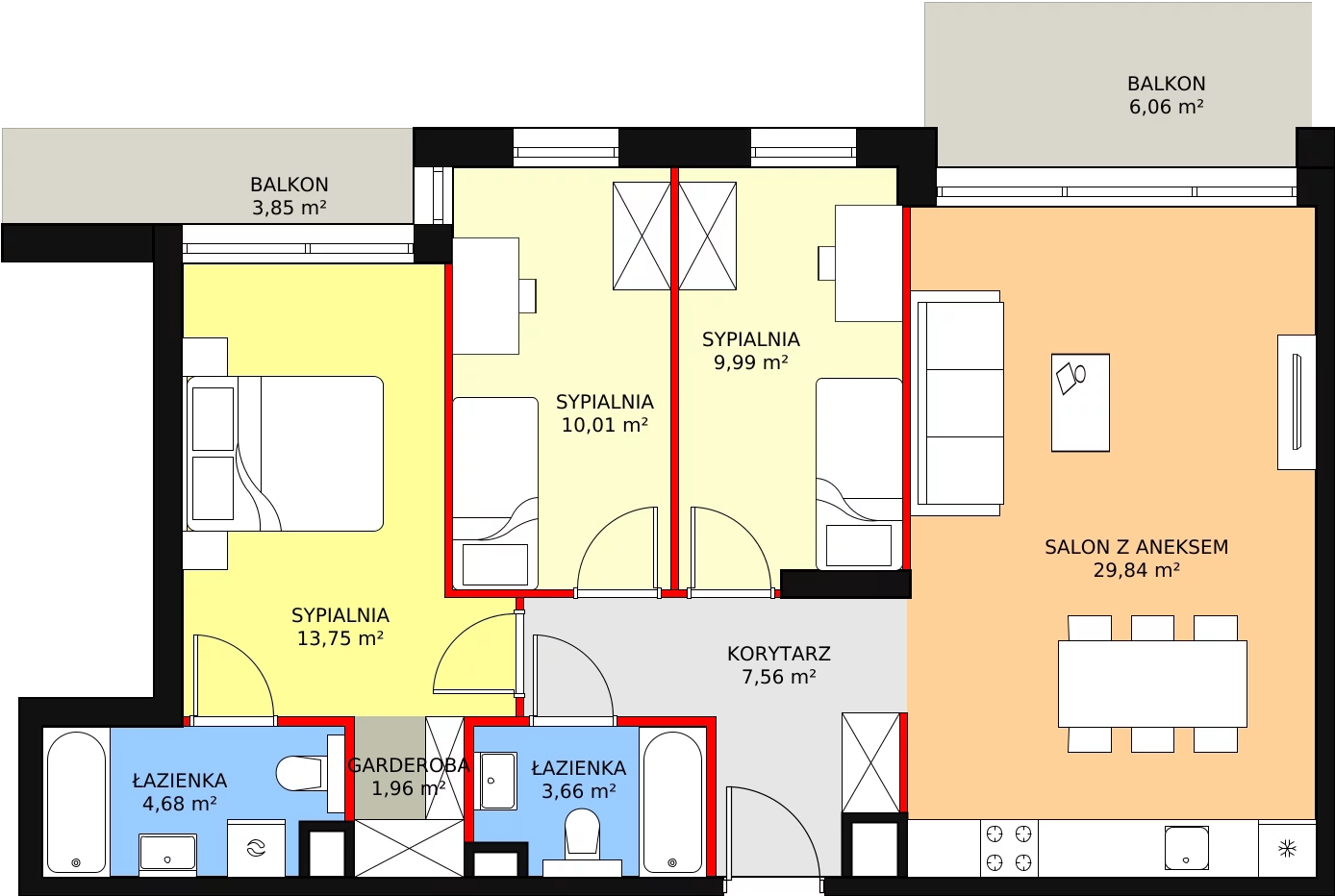 4 pokoje, mieszkanie 81,45 m², piętro 1, oferta nr D.1.1, ATAL Symbioza, Gdynia, Cisowa, ul. Kcyńska