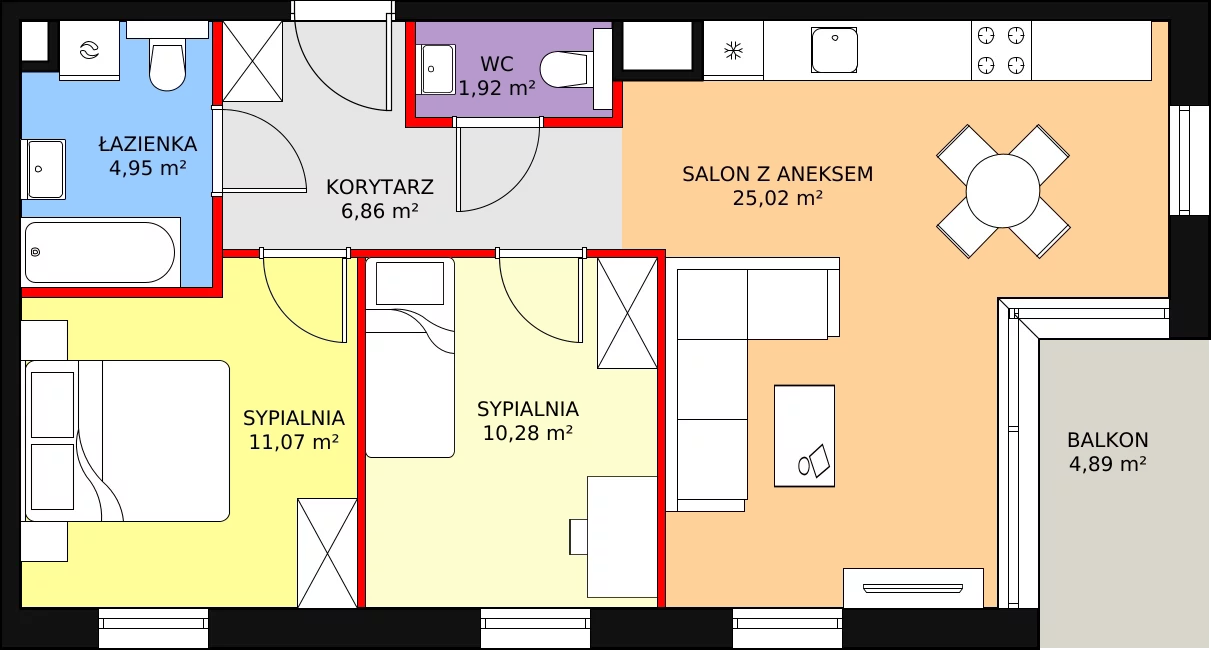 3 pokoje, mieszkanie 60,10 m², piętro 1, oferta nr D.1.2, ATAL Symbioza, Gdynia, Cisowa, ul. Kcyńska