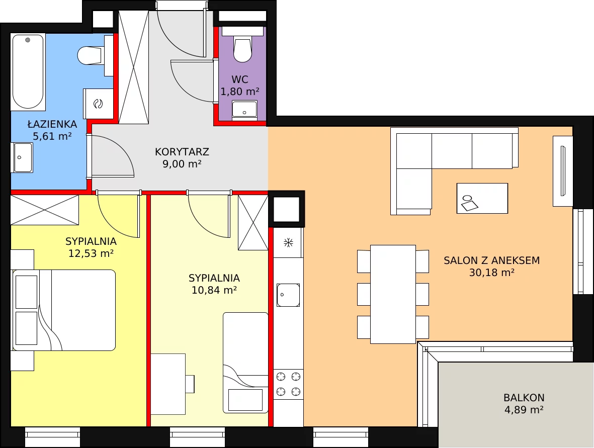 3 pokoje, mieszkanie 69,96 m², piętro 1, oferta nr D.1.3, ATAL Symbioza, Gdynia, Cisowa, ul. Kcyńska