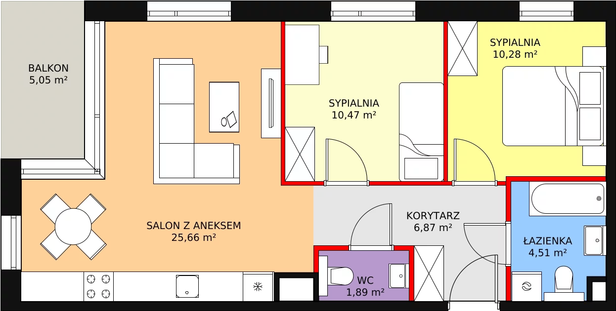 3 pokoje, mieszkanie 59,68 m², piętro 1, oferta nr D.1.6, ATAL Symbioza, Gdynia, Cisowa, ul. Kcyńska