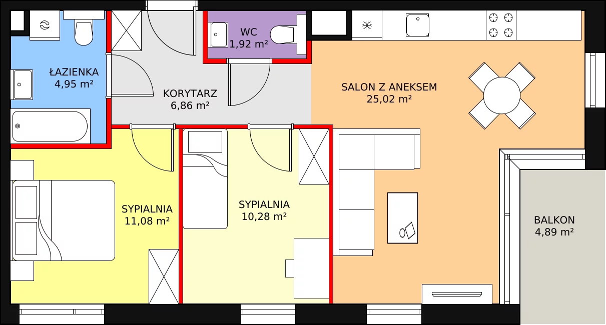 3 pokoje, mieszkanie 60,11 m², piętro 2, oferta nr D.2.2, ATAL Symbioza, Gdynia, Cisowa, ul. Kcyńska