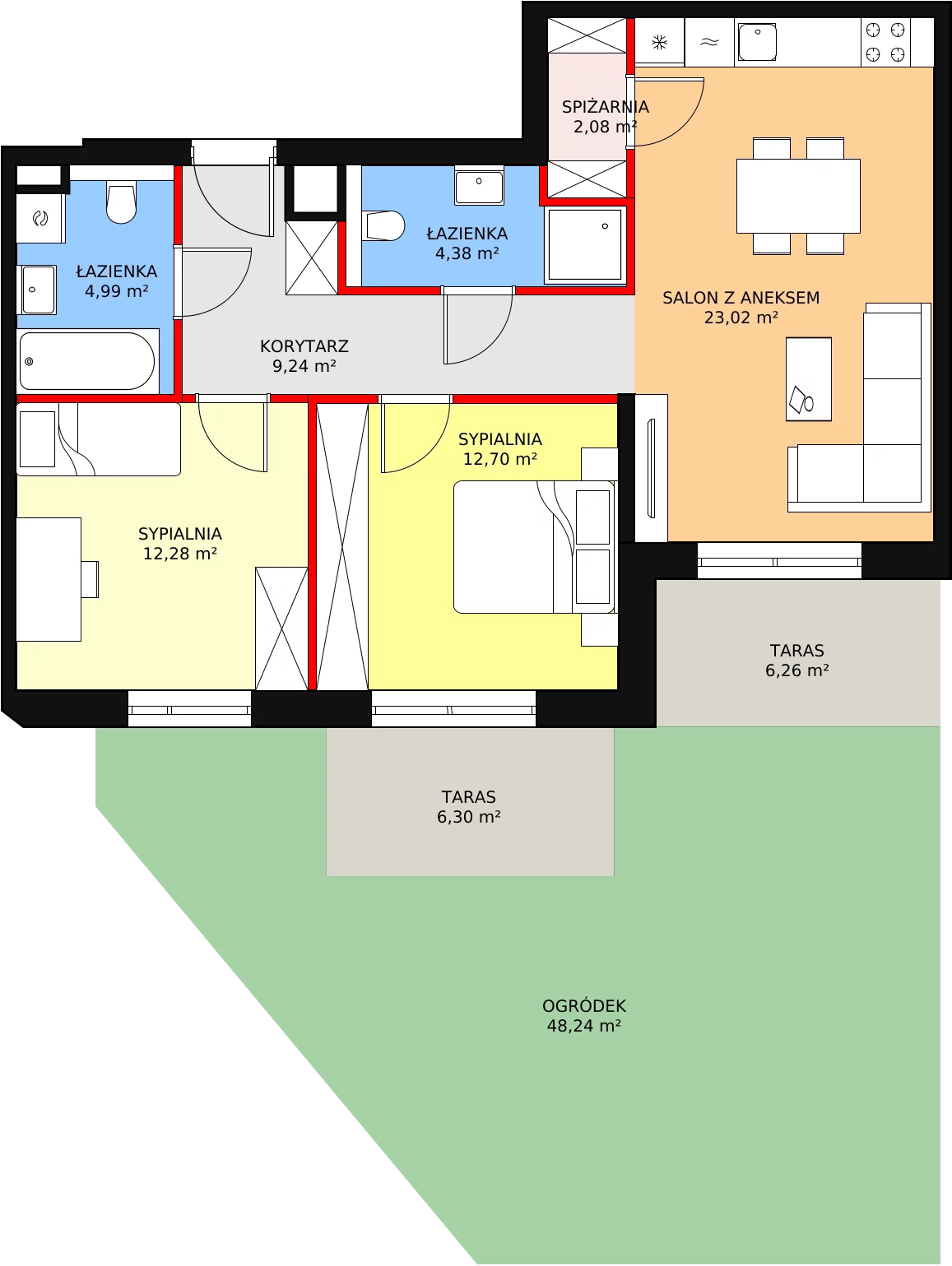 3 pokoje, mieszkanie 68,69 m², parter, oferta nr 1A.0.01, Ogrody Geyera Apartamenty, Łódź, Śródmieście, ul. Piotrkowska 293/305