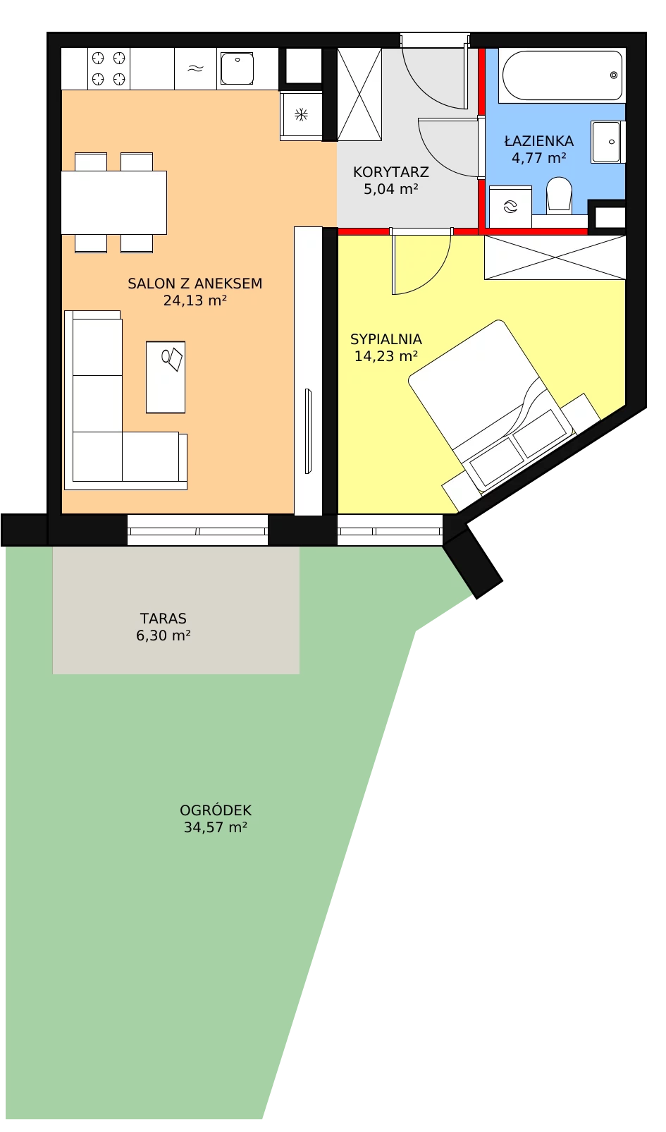 2 pokoje, apartament 48,17 m², parter, oferta nr 1A.0.02, Ogrody Geyera Apartamenty, Łódź, Śródmieście, ul. Piotrkowska 293/305