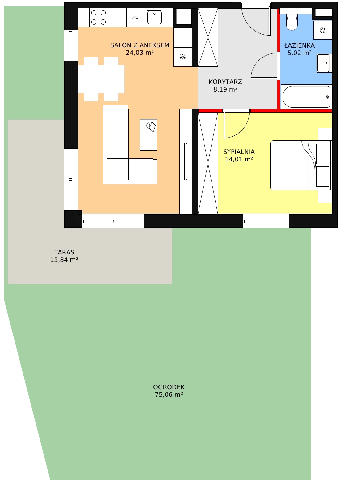 2 pokoje, apartament 51,25 m², parter, oferta nr 1A.0.03, Ogrody Geyera Apartamenty, Łódź, Śródmieście, ul. Piotrkowska 293/305