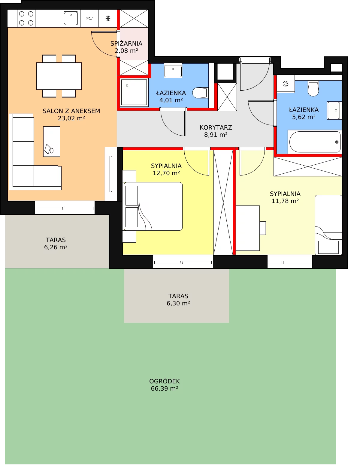 3 pokoje, mieszkanie 68,12 m², parter, oferta nr 1B.0.46, Ogrody Geyera Apartamenty, Łódź, Śródmieście, ul. Piotrkowska 293/305