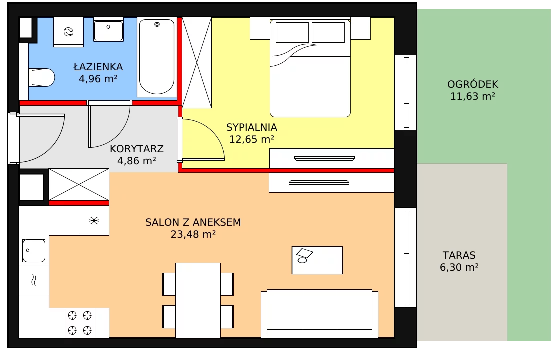 2 pokoje, apartament 45,95 m², parter, oferta nr 1C.0.74, Ogrody Geyera Apartamenty, Łódź, Śródmieście, ul. Piotrkowska 293/305