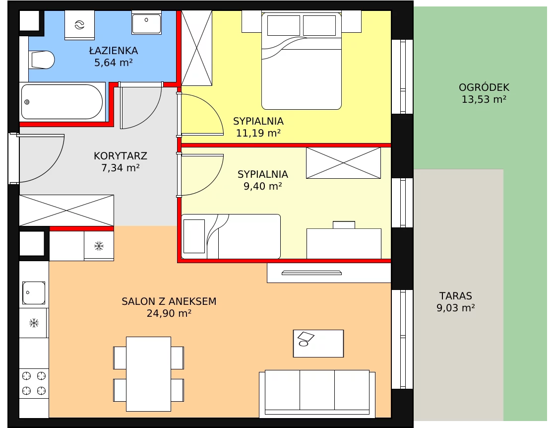 3 pokoje, apartament 58,47 m², parter, oferta nr 1C.0.75, Ogrody Geyera Apartamenty, Łódź, Śródmieście, ul. Piotrkowska 293/305