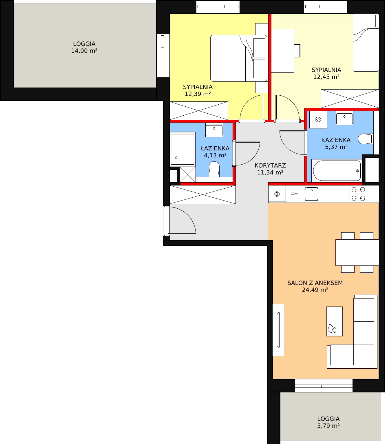 3 pokoje, apartament 70,17 m², piętro 1, oferta nr 1A.1.06, Ogrody Geyera Apartamenty, Łódź, Śródmieście, ul. Piotrkowska 293/305