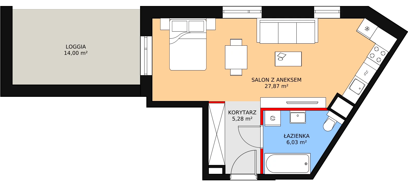 Mieszkanie 39,18 m², piętro 1, oferta nr 1B.1.47, Ogrody Geyera Apartamenty, Łódź, Śródmieście, ul. Piotrkowska 293/305