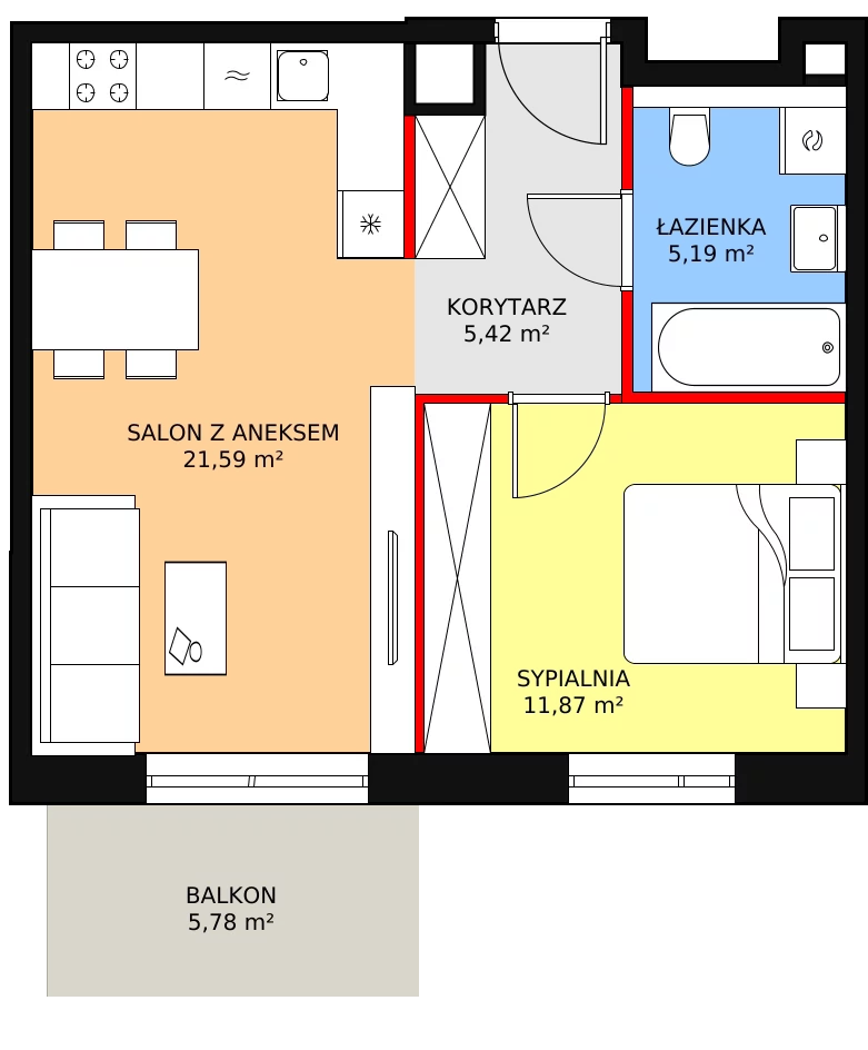 Mieszkanie 44,07 m², piętro 1, oferta nr 1B.1.50, Ogrody Geyera Apartamenty, Łódź, Śródmieście, ul. Piotrkowska 293/305