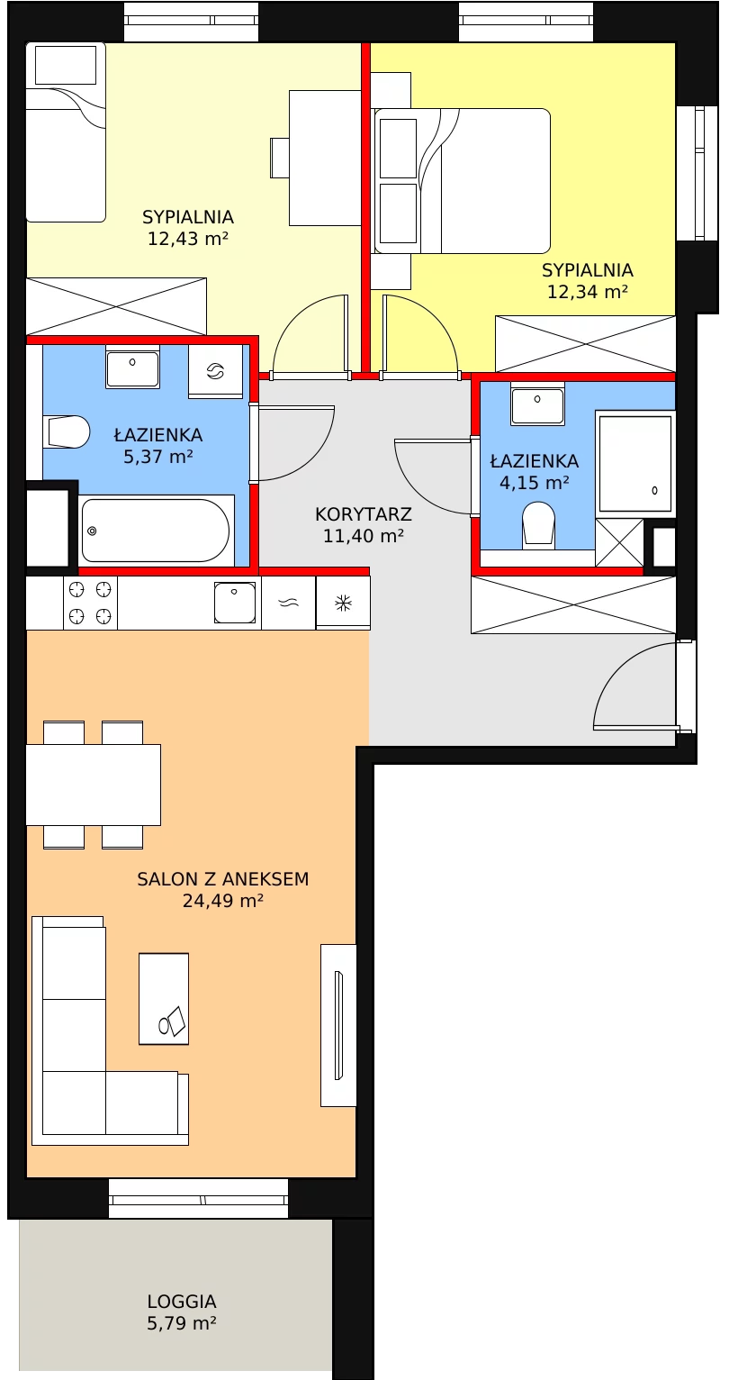 3 pokoje, apartament 70,18 m², piętro 1, oferta nr 1B.1.51, Ogrody Geyera Apartamenty, Łódź, Śródmieście, ul. Piotrkowska 293/305