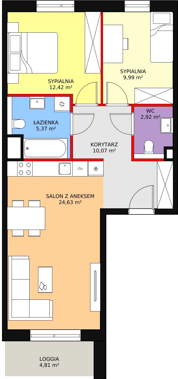 3 pokoje, apartament 65,40 m², piętro 1, oferta nr 1C.1.78, Ogrody Geyera Apartamenty, Łódź, Śródmieście, ul. Piotrkowska 293/305