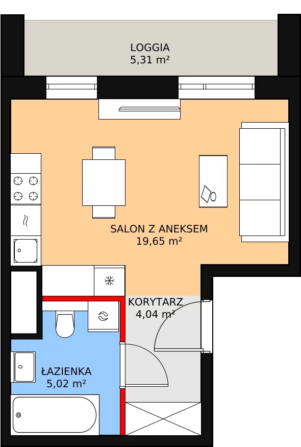 1 pokój, apartament 28,71 m², piętro 1, oferta nr 1C.1.79, Ogrody Geyera Apartamenty, Łódź, Śródmieście, ul. Piotrkowska 293/305