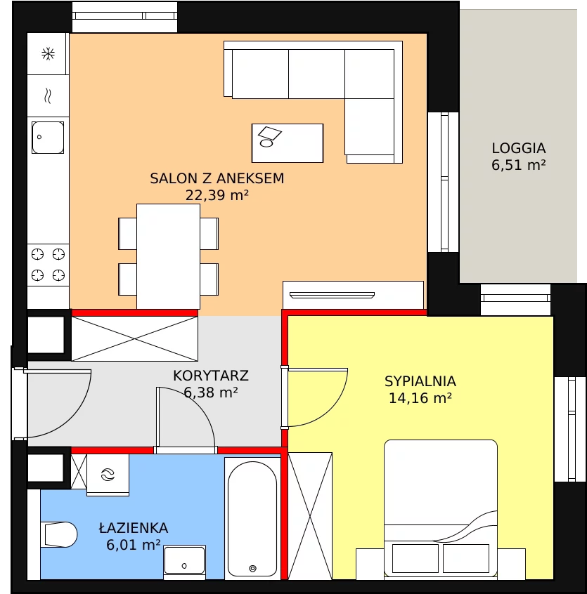 2 pokoje, mieszkanie 48,94 m², piętro 1, oferta nr 1C.1.80, Ogrody Geyera Apartamenty, Łódź, Śródmieście, ul. Piotrkowska 293/305