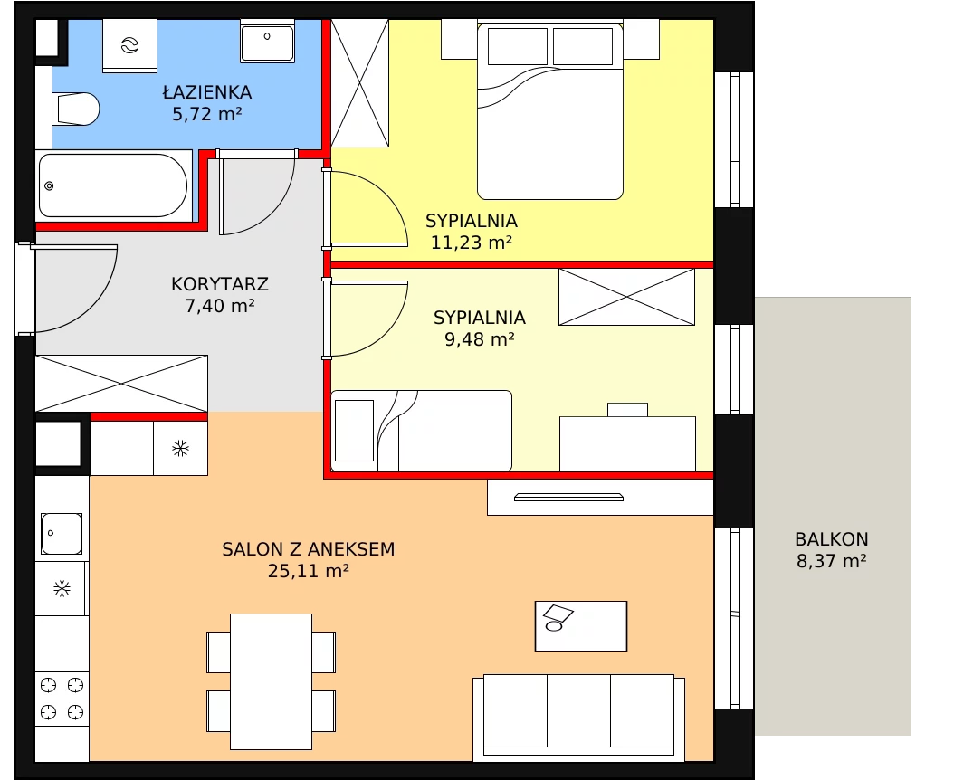 3 pokoje, apartament 58,94 m², piętro 1, oferta nr 1C.1.82, Ogrody Geyera Apartamenty, Łódź, Śródmieście, ul. Piotrkowska 293/305