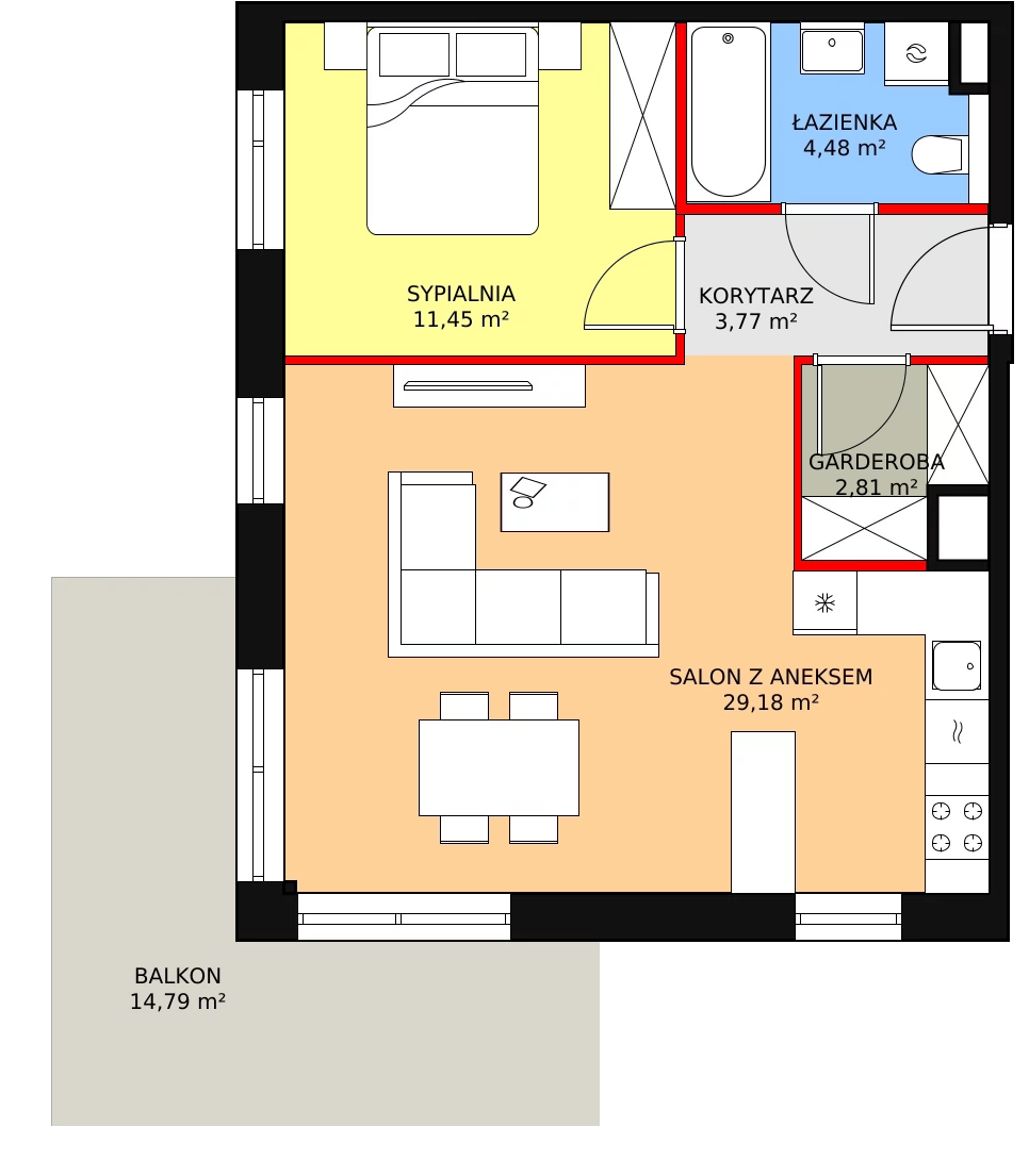 2 pokoje, apartament 51,69 m², piętro 1, oferta nr 1C.1.84, Ogrody Geyera Apartamenty, Łódź, Śródmieście, ul. Piotrkowska 293/305