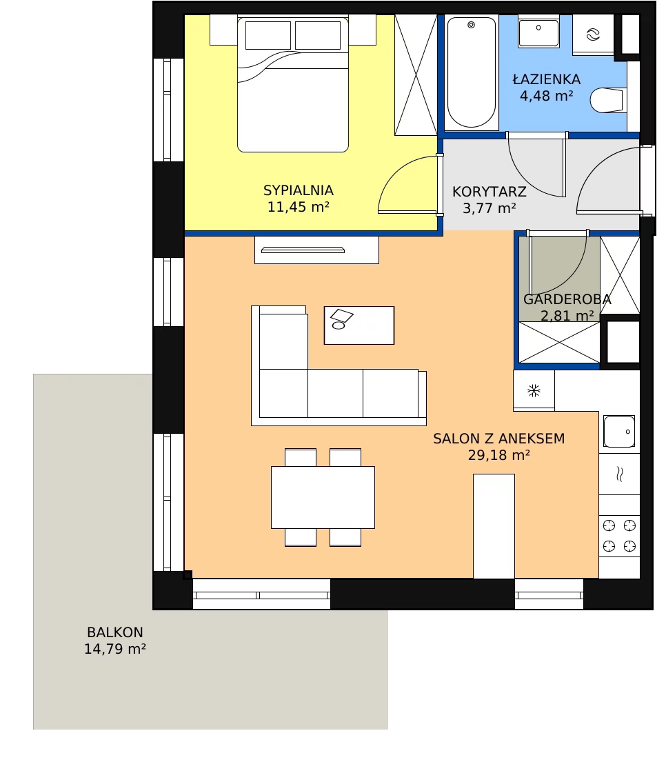 2 pokoje, apartament 51,69 m², piętro 1, oferta nr 1C.1.84, Ogrody Geyera Apartamenty, Łódź, Śródmieście, ul. Piotrkowska 293/305