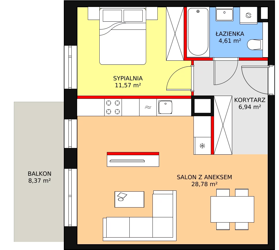 2 pokoje, apartament 51,90 m², piętro 1, oferta nr 1C.1.85, Ogrody Geyera Apartamenty, Łódź, Śródmieście, ul. Piotrkowska 293/305