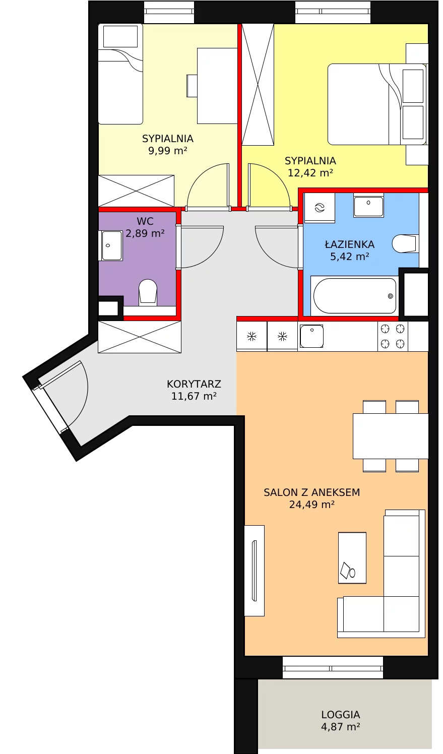 3 pokoje, apartament 66,88 m², piętro 2, oferta nr 1B.2.53, Ogrody Geyera Apartamenty, Łódź, Śródmieście, ul. Piotrkowska 293/305