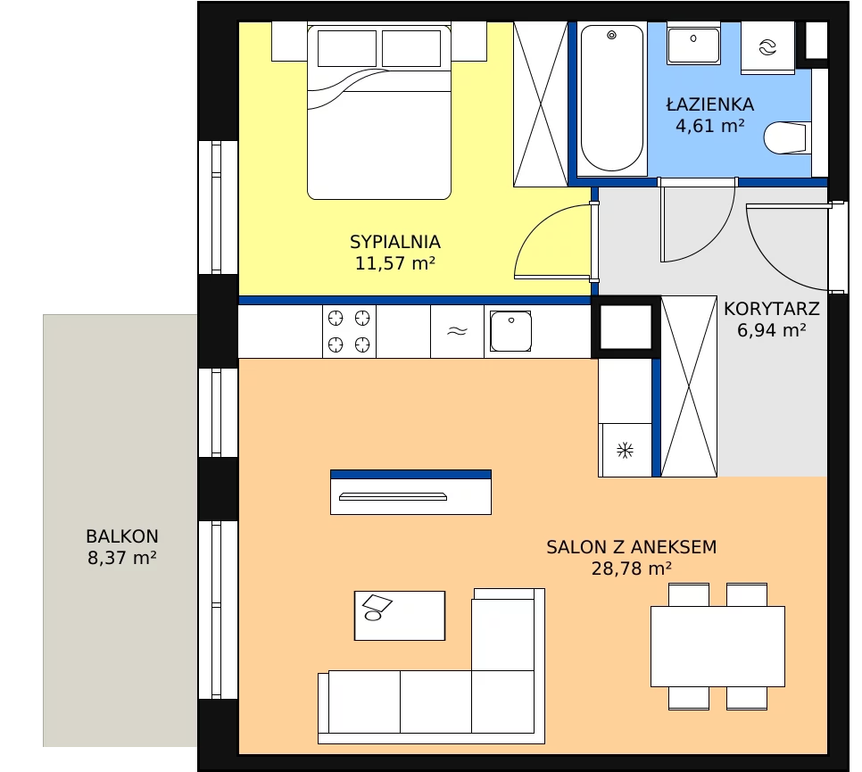 Zalety mieszkania 51.9 m², 1C.4.109