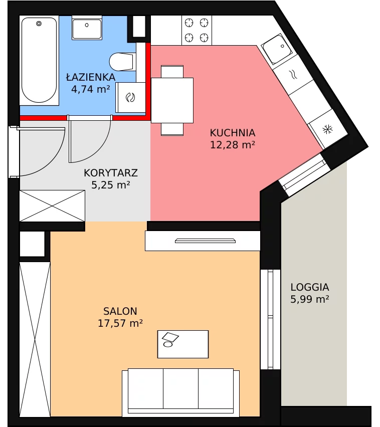 1 pokój, apartament 39,84 m², piętro 6, oferta nr 1A.6.42, Ogrody Geyera Apartamenty, Łódź, Śródmieście, ul. Piotrkowska 293/305