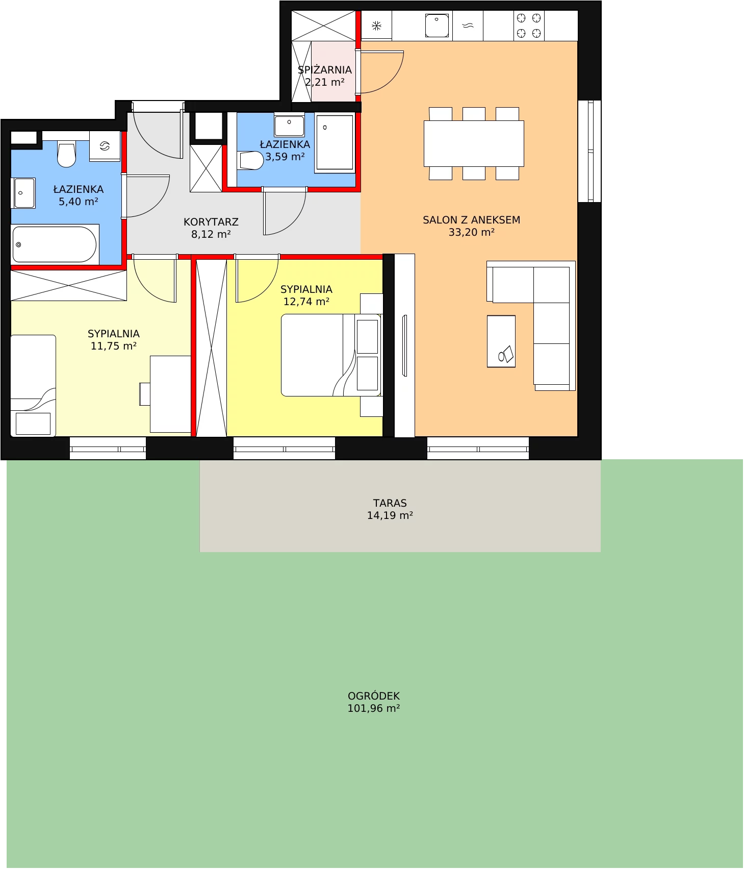 3 pokoje, mieszkanie 77,01 m², parter, oferta nr 2E.0.171, Ogrody Geyera Apartamenty, Łódź, Śródmieście, ul. Piotrkowska 293/305