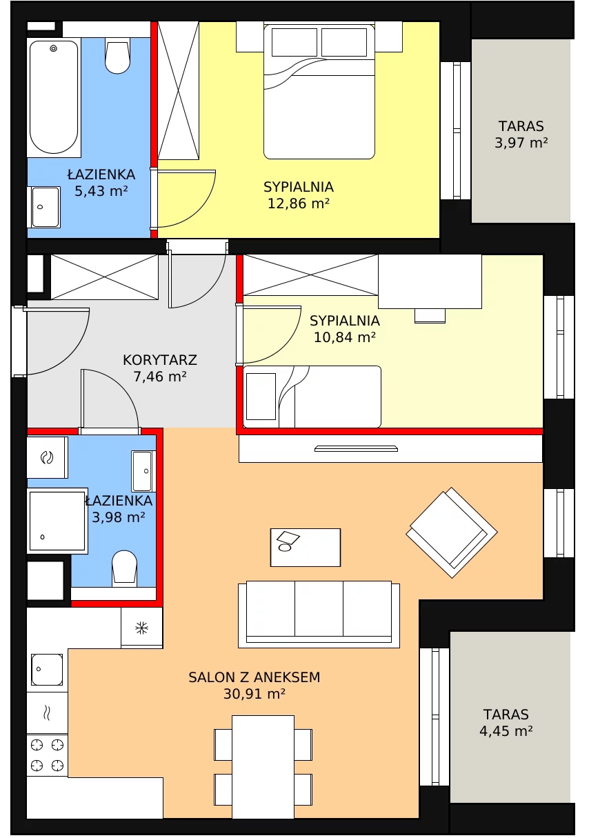 3 pokoje, mieszkanie 71,48 m², parter, oferta nr 2G.0.219, Ogrody Geyera Apartamenty, Łódź, Śródmieście, ul. Piotrkowska 293/305