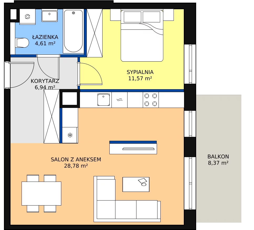 Zalety mieszkania 51.9 m², 2D.1.126