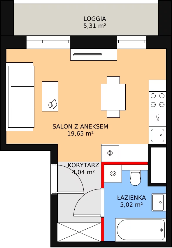 Mieszkanie 28,71 m², piętro 1, oferta nr 2D.1.132, Ogrody Geyera Apartamenty, Łódź, Śródmieście, ul. Piotrkowska 293/305